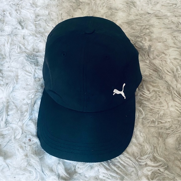 Puma Black Adult Baseball Cap Activewear Athletic Adjustable Hat White Logo - Picture 2 of 6
